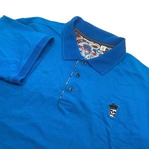 Robert Graham Men's SS Classic Fit Pullover Polo Shirt Teal Embroidered Skull XL